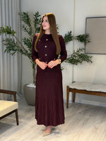 Ace | So Atelier Özel Üretim Merserize Triko Tunik Düğme Detaylı Etekli Takım Mürdüm