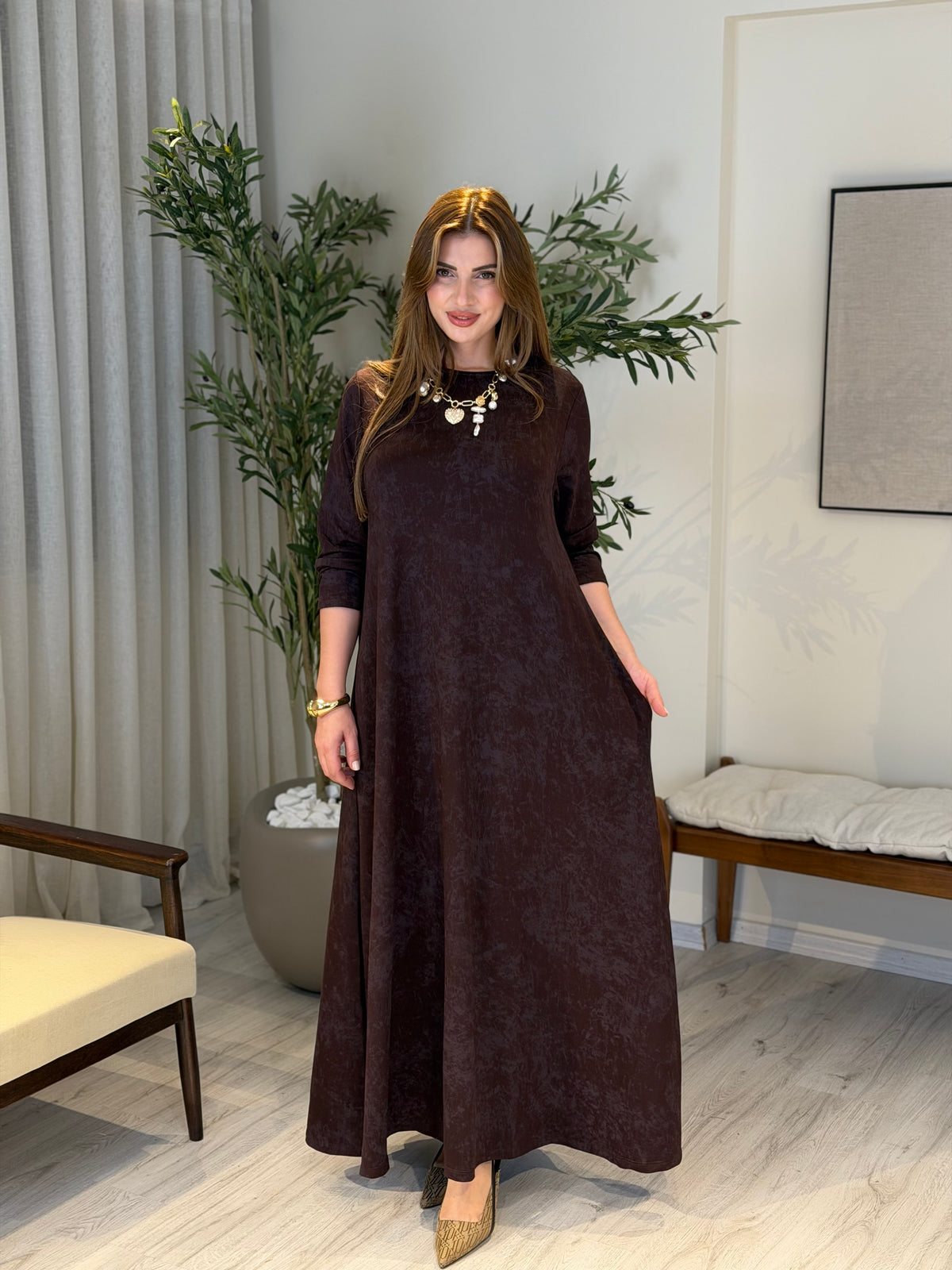 KRİSTAL INFINITY A Kesim Elbise | Batik Kahve