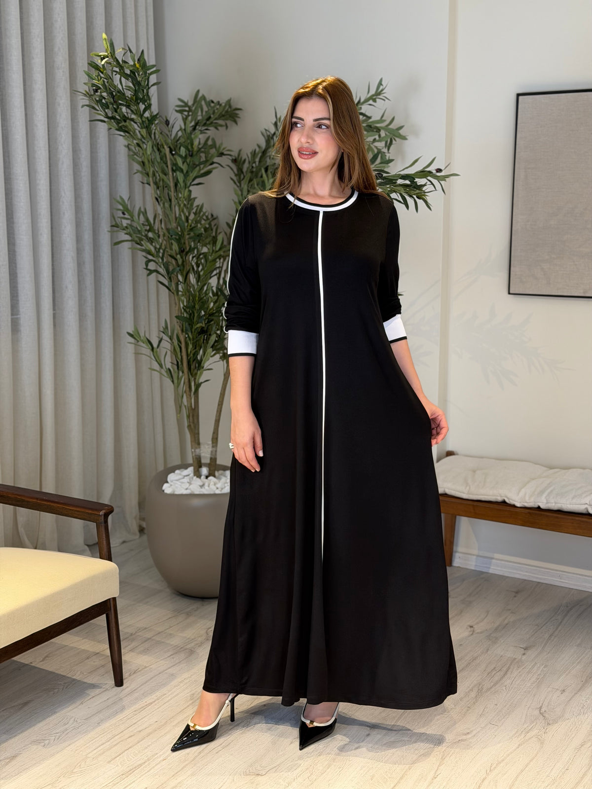 MONA Ribana Ve Biye Detaylı Elbise Siyah