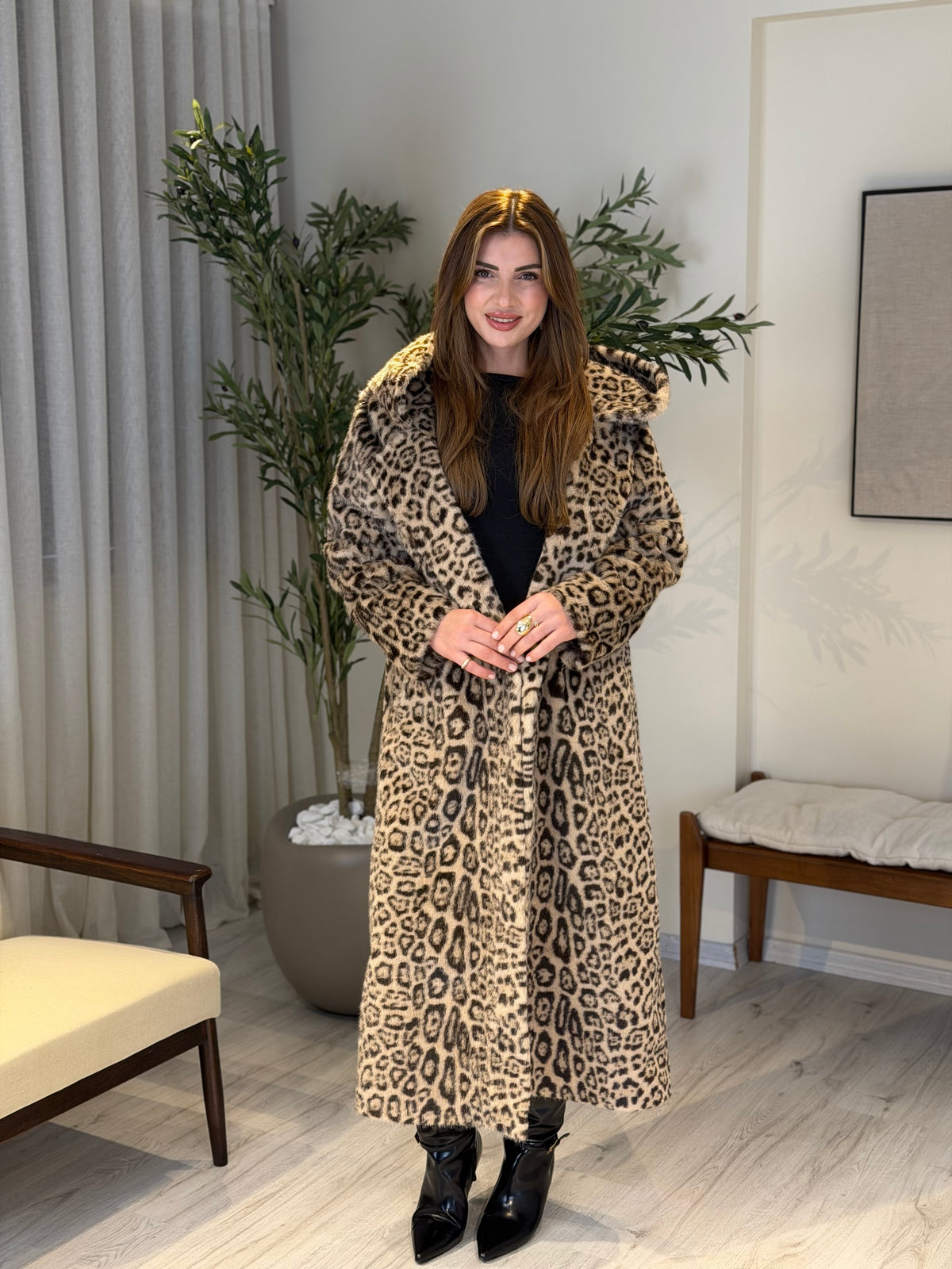 Ace | So Luxury Özel Üretim Uzun Kürk Bej Leopar Desen
