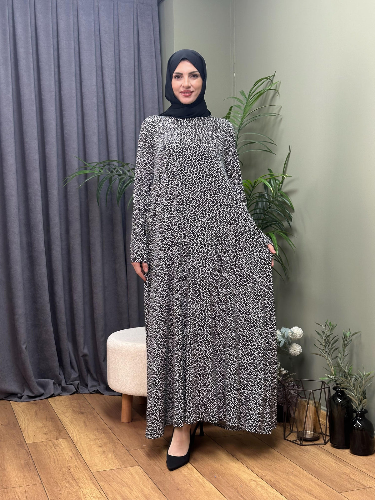%100 PAMUK A KESİM SWEAT ELBİSE PUANTİYE