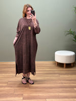 %100 PAMUK BATİK YIKAMA SWEAT ELBİSE KAHVE