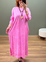 %100 PAMUK BATİK YIKAMA SWEAT ELBİSE PEMBE