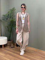 %100 PAMUK KETEN TASARIM YELEK KAHVE