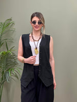 %100 PAMUK KETEN TASARIM YELEK SİYAH