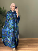 %100 PAMUK KUMAŞ KETEN BATIK DESEN ELBİSE MAVİ TEMA