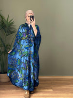 %100 PAMUK KUMAŞ KETEN BATIK DESEN ELBİSE MAVİ TEMA