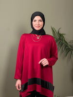 %100 PAMUK TASARIM DERİ GARNİLİ TUNİK BORDO
