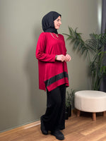 %100 PAMUK TASARIM DERİ GARNİLİ TUNİK BORDO