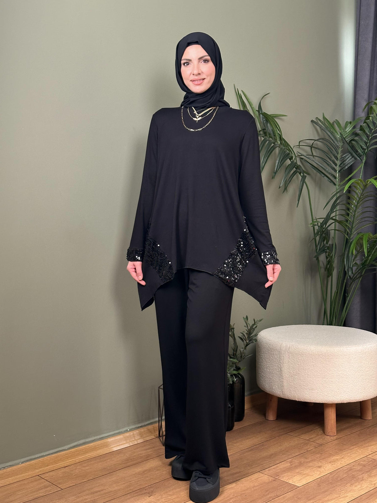 %100 PAMUK TASARIM PAYETLİ TUNİK