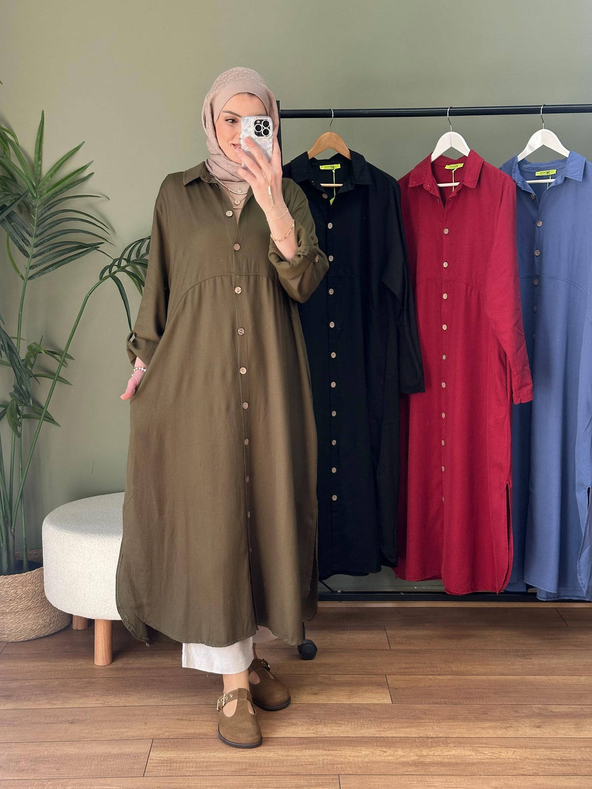 %100 Pamuk Tensel Tunik Haki