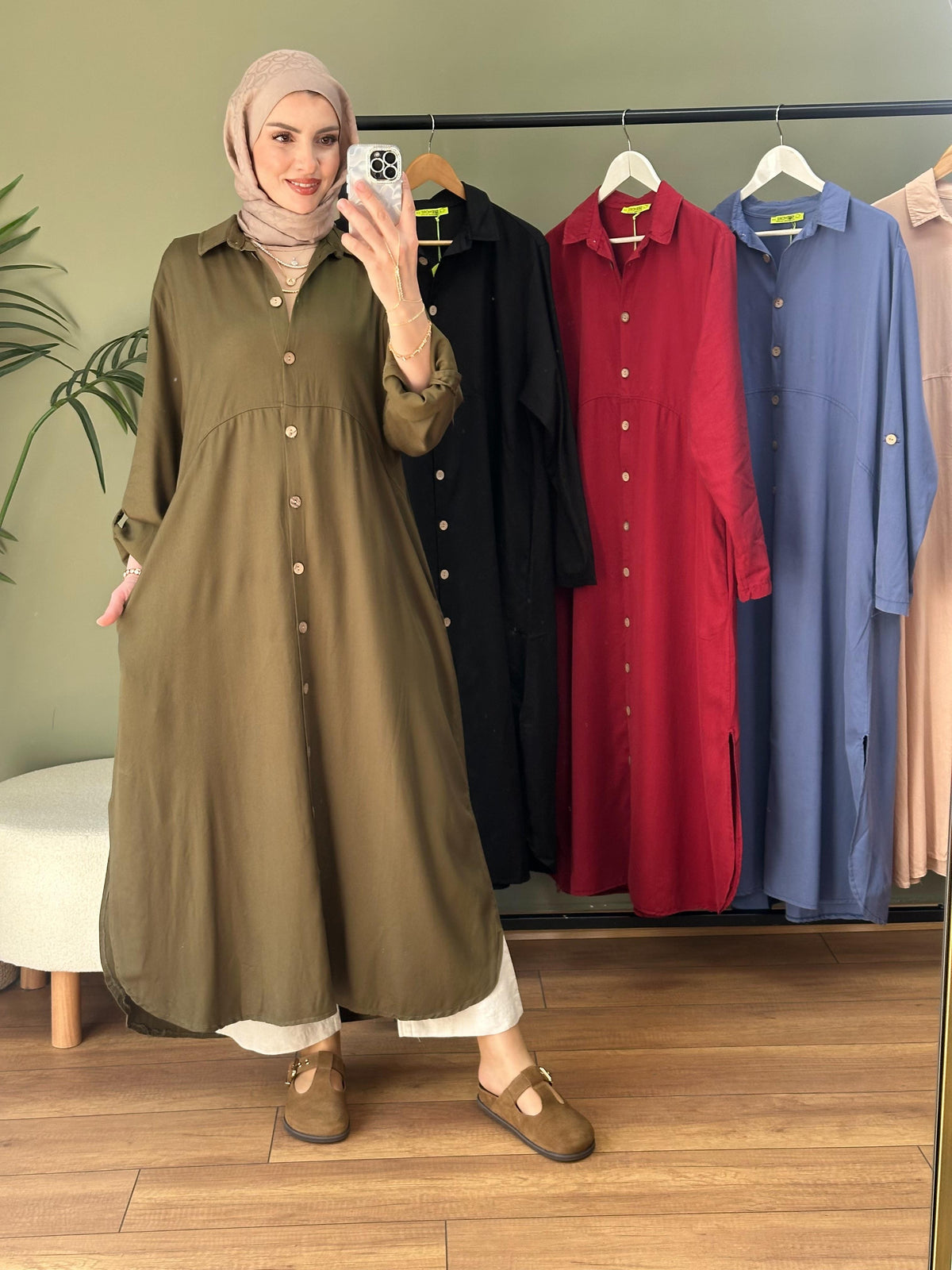 %100 Pamuk Tensel Tunik Haki