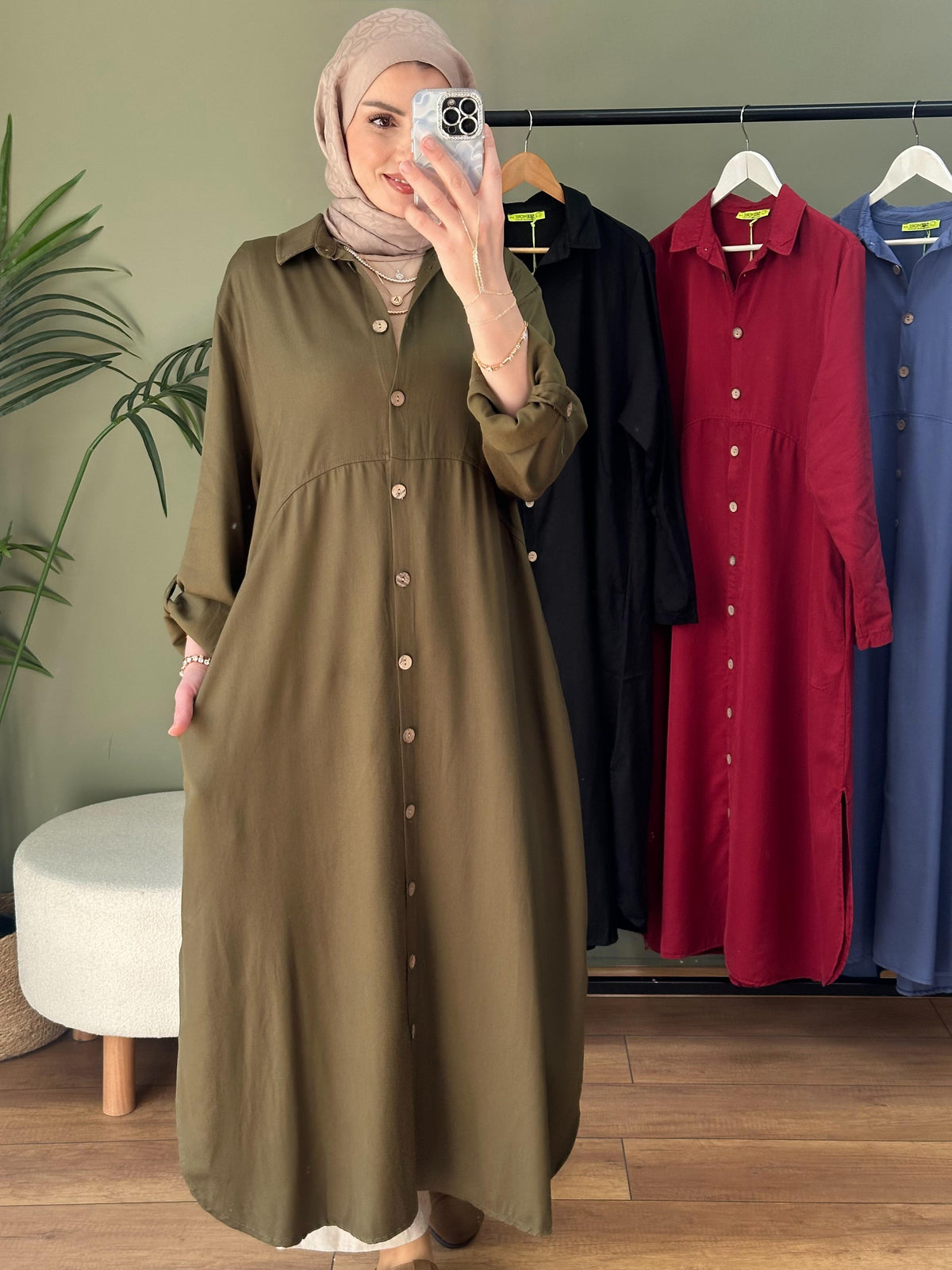 %100 Pamuk Tensel Tunik Haki