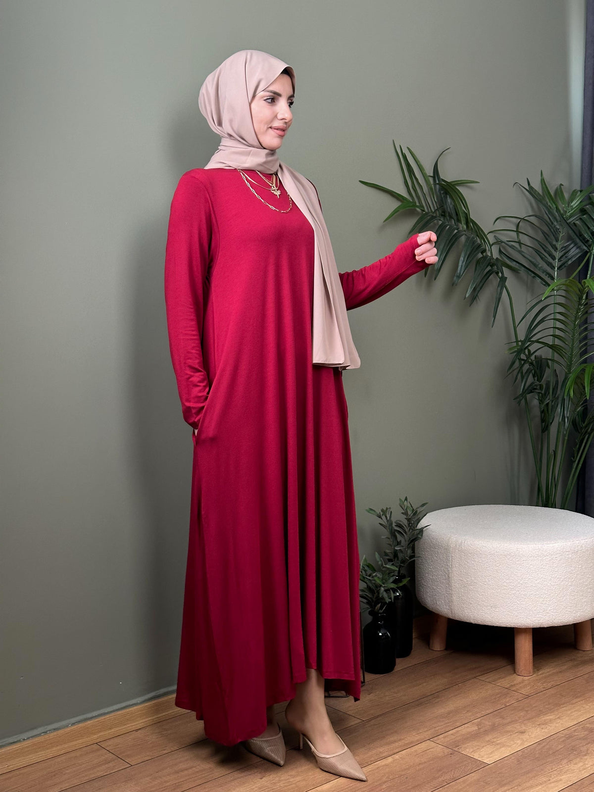 %100 PAMUKLU SWEAT ELBİSE BORDO