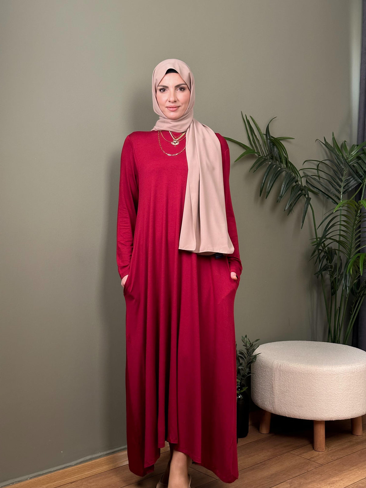 %100 PAMUKLU SWEAT ELBİSE BORDO