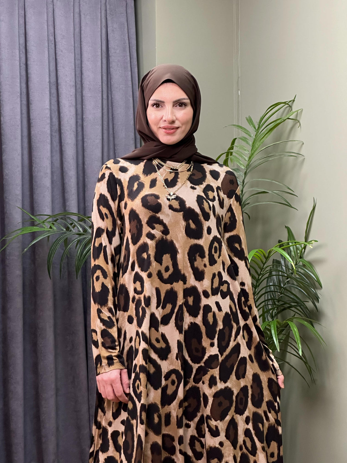 %100 PAMUKLU SWEAT ELBİSE BÜYÜK LEOPAR DESEN