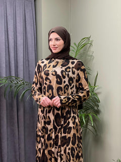 %100 PAMUKLU SWEAT ELBİSE BÜYÜK LEOPAR DESEN