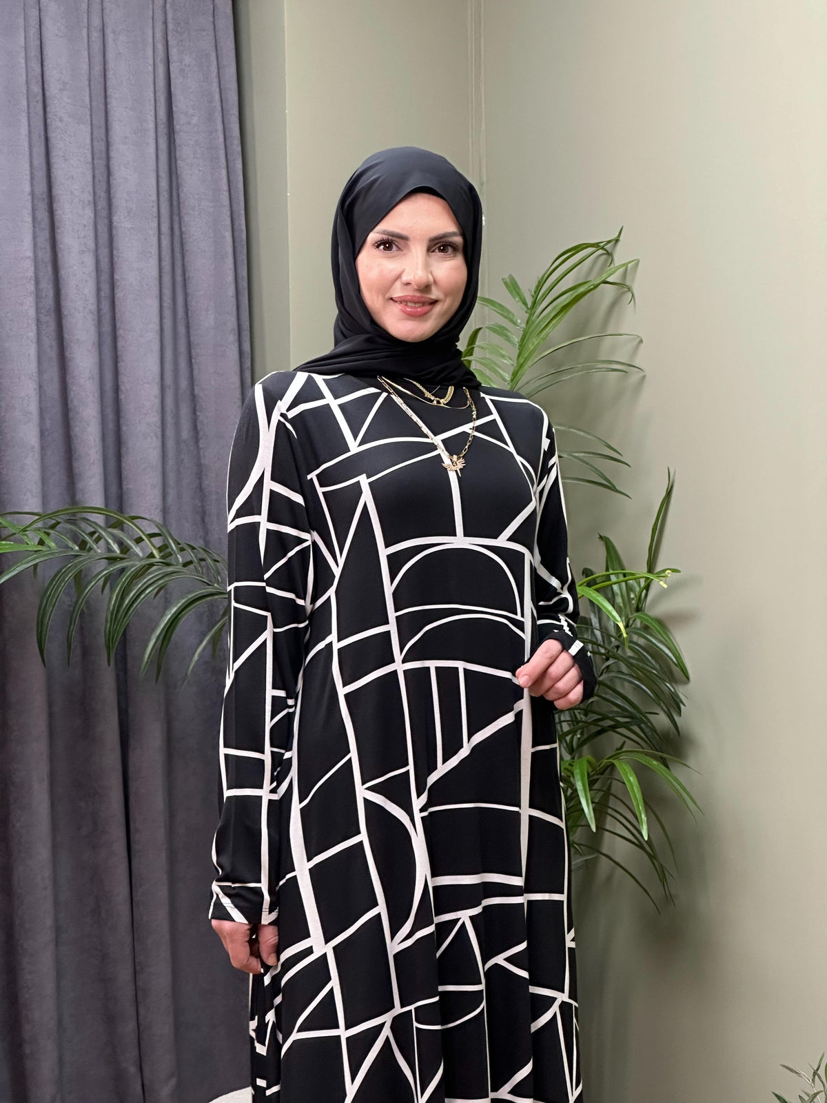 %100 PAMUKLU SWEAT ELBİSE GEOMETRİK DESEN