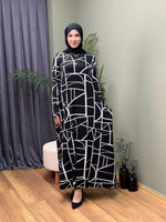 %100 PAMUKLU SWEAT ELBİSE GEOMETRİK DESEN
