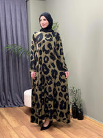 %100 PAMUKLU SWEAT ELBİSE HAKİ LEOPAR DESEN