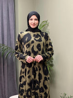%100 PAMUKLU SWEAT ELBİSE HAKİ LEOPAR DESEN
