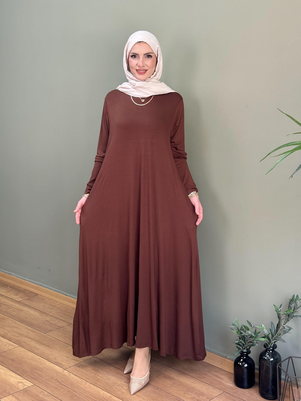 %100 PAMUKLU SWEAT ELBİSE KAHVE