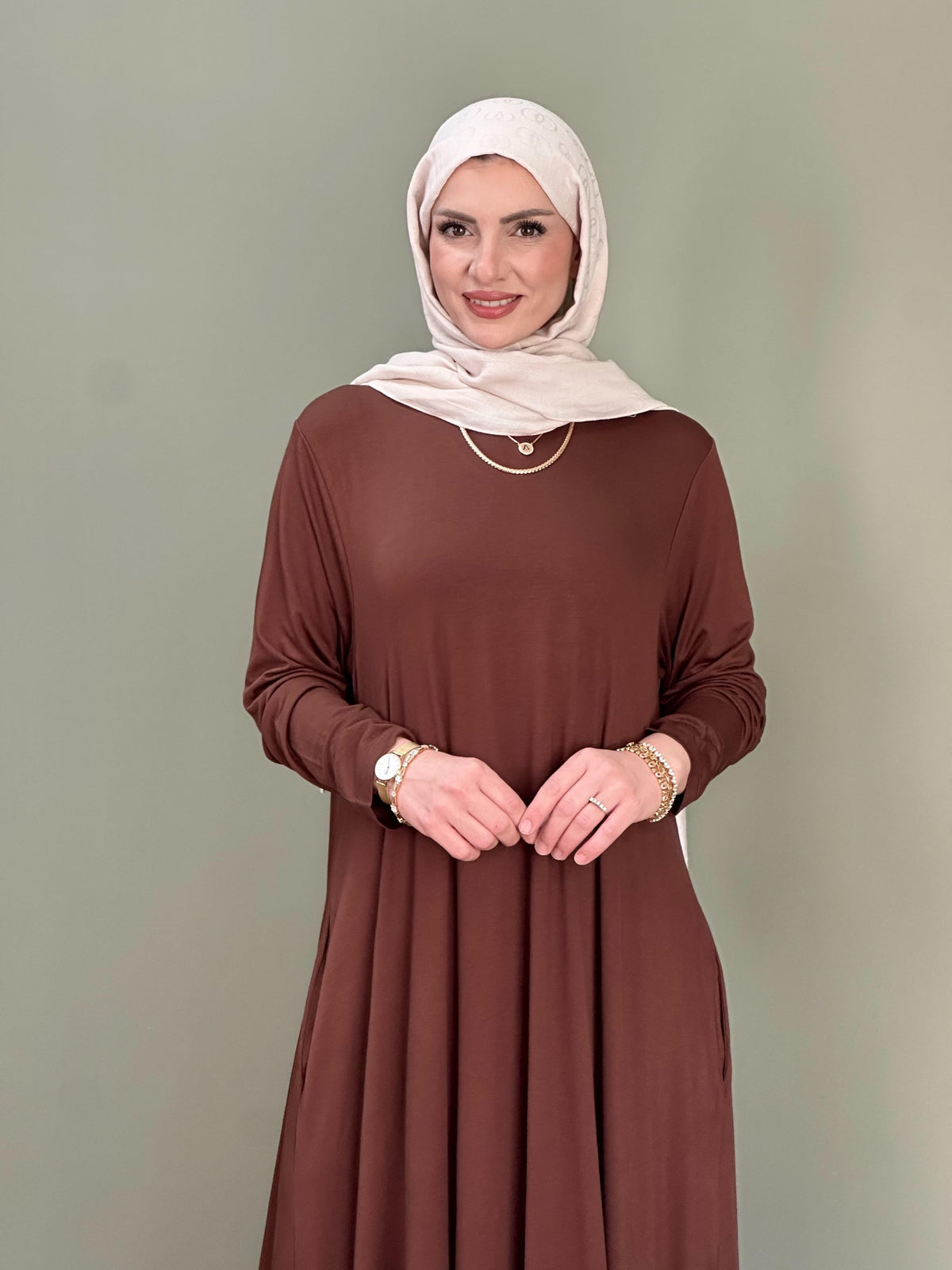 %100 PAMUKLU SWEAT ELBİSE KAHVE