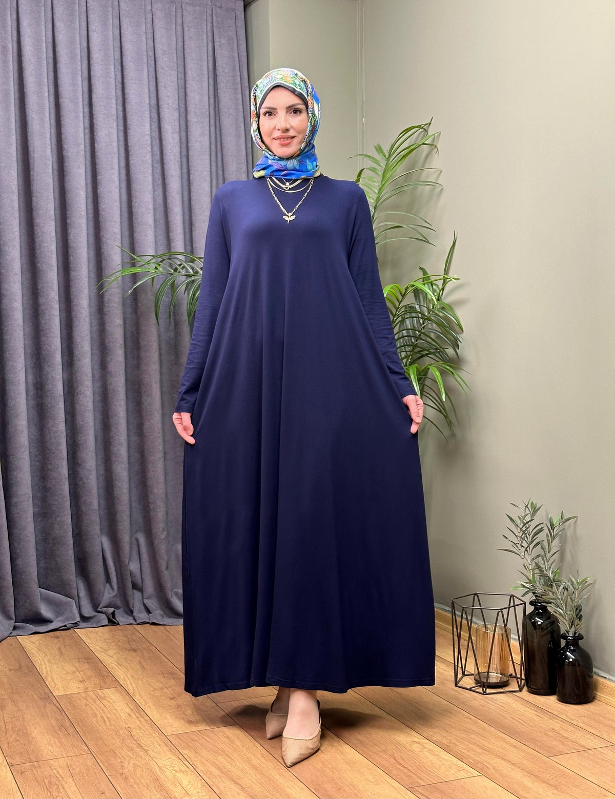 %100 PAMUKLU SWEAT ELBİSE LACİVERT