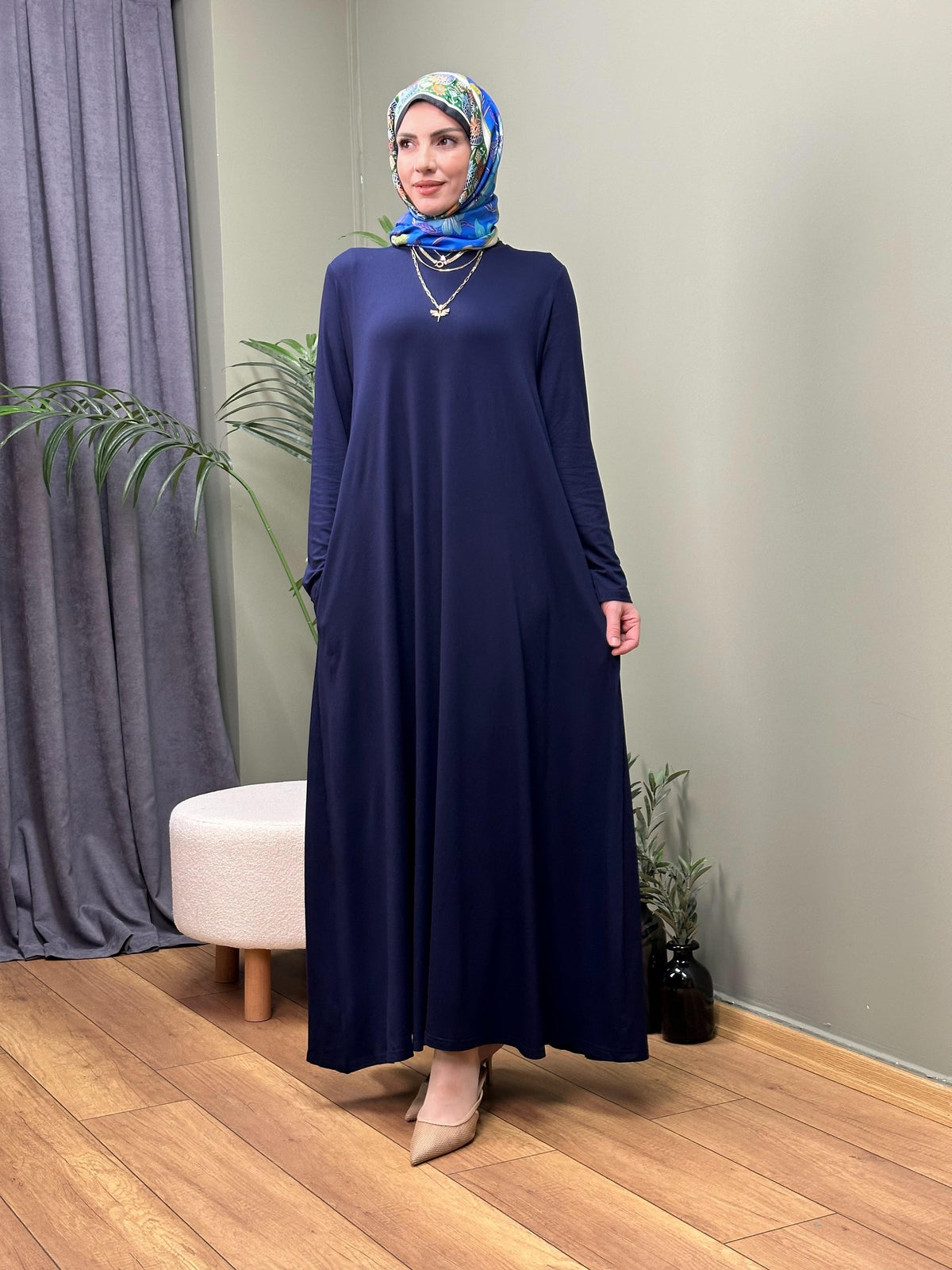%100 PAMUKLU SWEAT ELBİSE LACİVERT