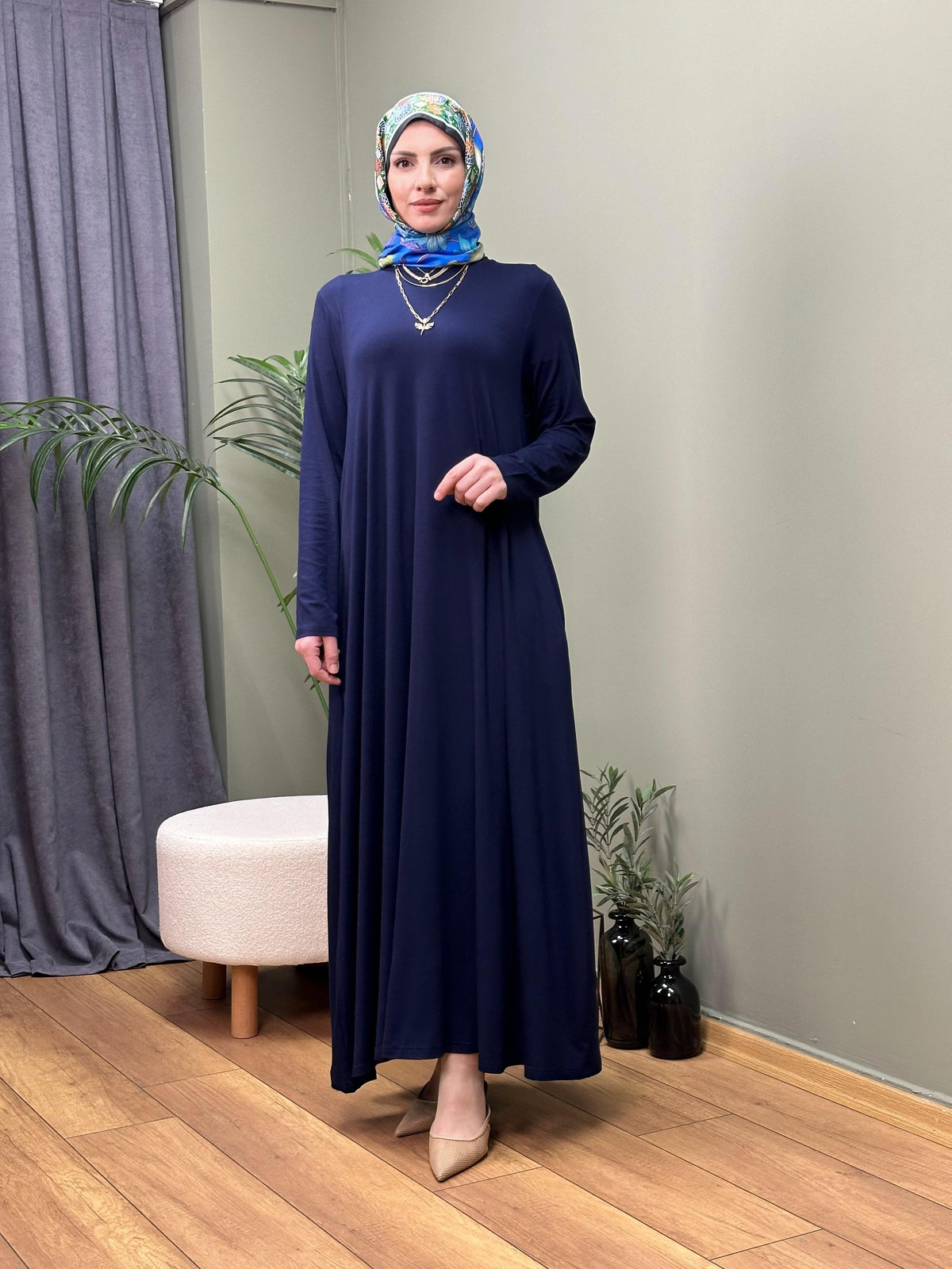 %100 PAMUKLU SWEAT ELBİSE LACİVERT