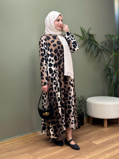 %100 PAMUKLU SWEAT ELBİSE LEOPAR DESEN