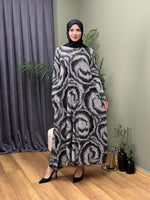 %100 PAMUKLU SWEAT ELBİSE SİYAH BEYAZ DESEN
