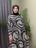 %100 PAMUKLU SWEAT ELBİSE SİYAH BEYAZ DESEN