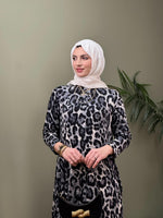 %100 PAMUKLU SWEAT ELBİSE SIYAH LEOPAR DESEN