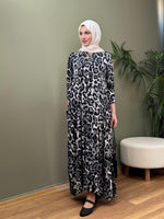 %100 PAMUKLU SWEAT ELBİSE SIYAH LEOPAR DESEN