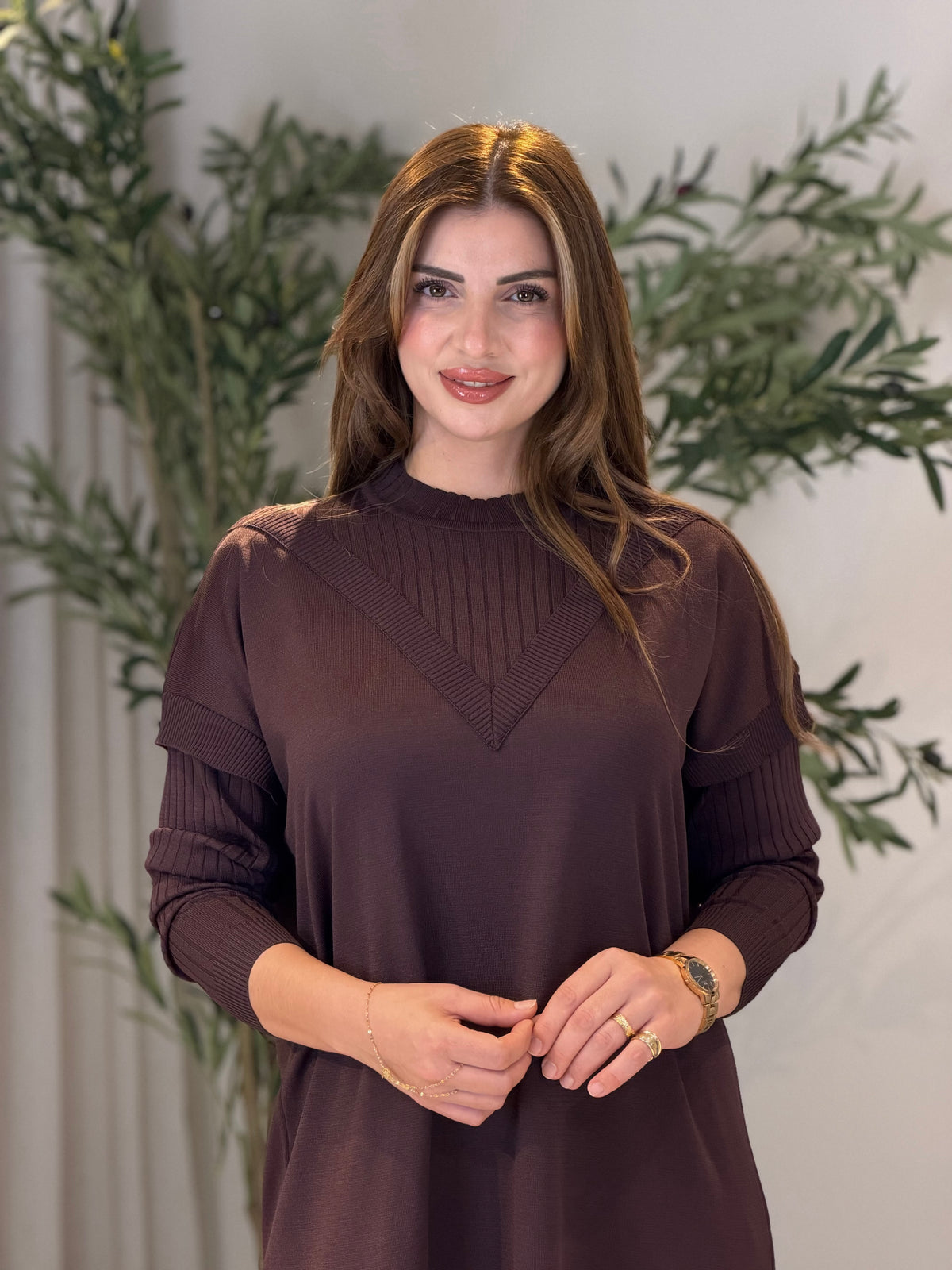 Ace | So Atelier Özel Üretim Merserize V Detaylı Tunik Acı Kahve