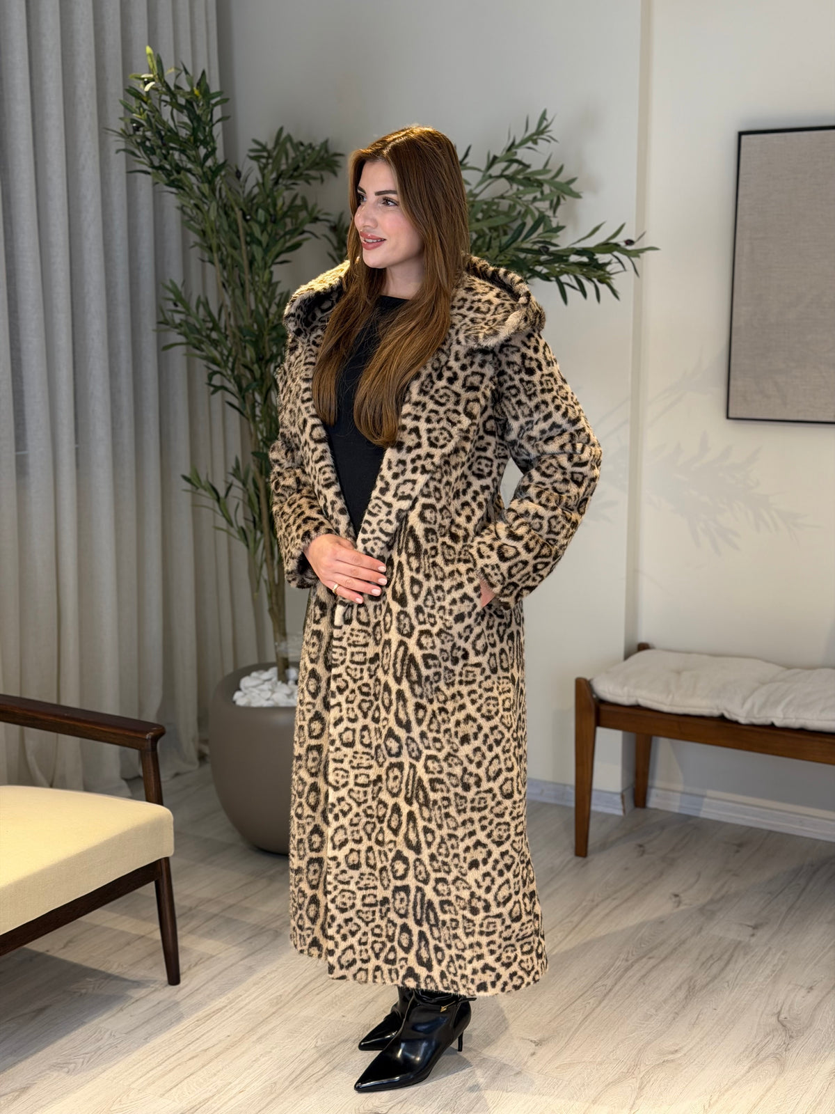 Ace | So Luxury Özel Üretim Uzun Kürk Bej Leopar Desen