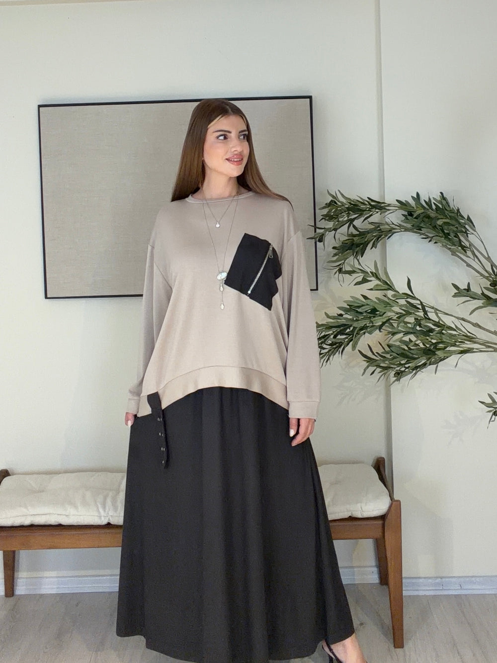 ATELIER NOIR | Signature Süet Etek & Modal Bluz Takım Bej