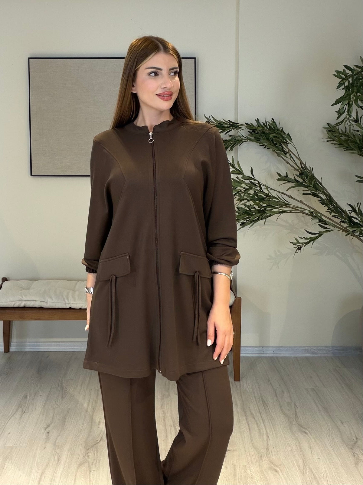 MONICA Cep Detaylı Takım Acı Kahve