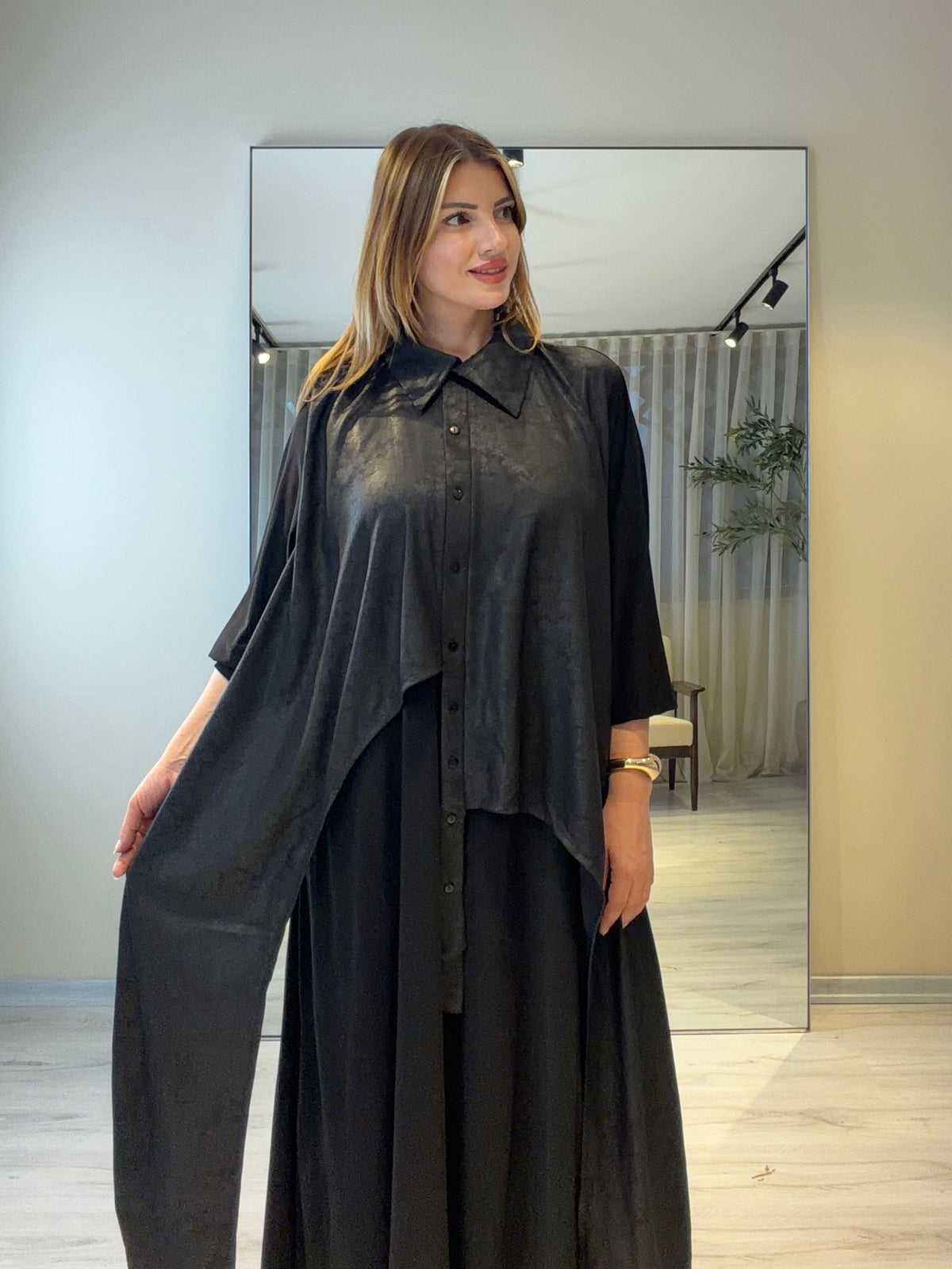 🖤 MONOLITH Katmanlı Tasarım Elbise Siyah