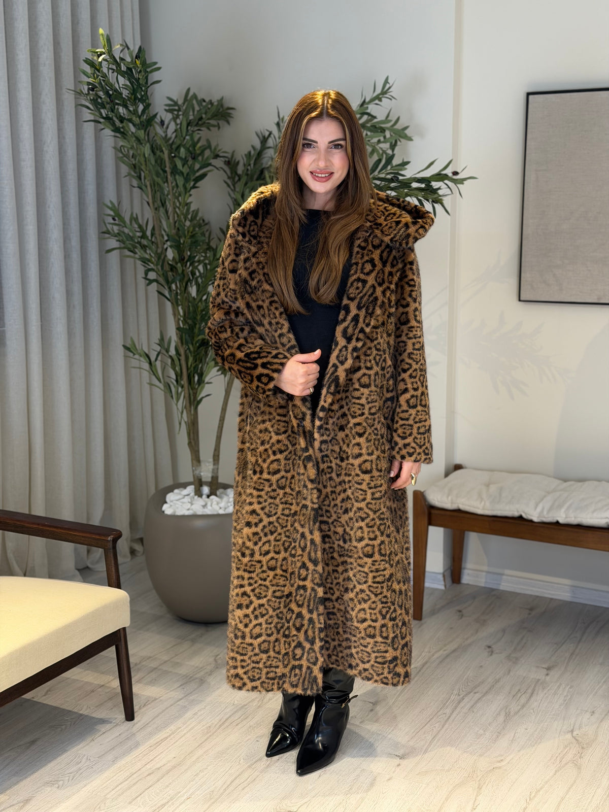 Ace | So Luxury Özel Üretim Uzun Kürk Taba Leopar Desen