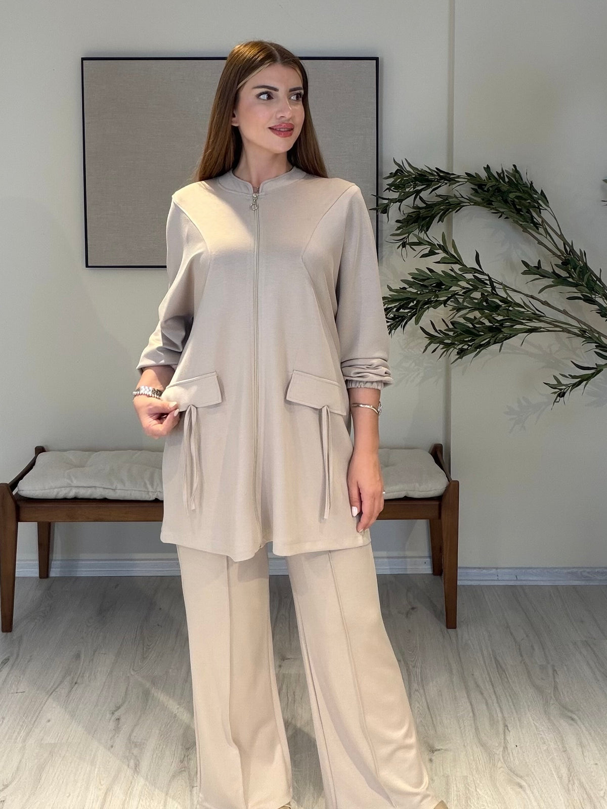 MONICA Cep Detaylı Takım Krem