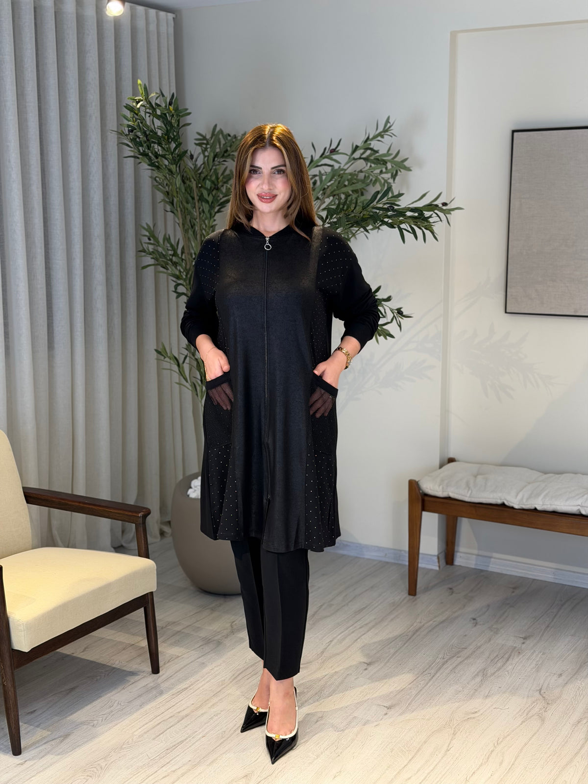 GLAMOUR Işıltı Ve File Cep Detaylı Basic Kap