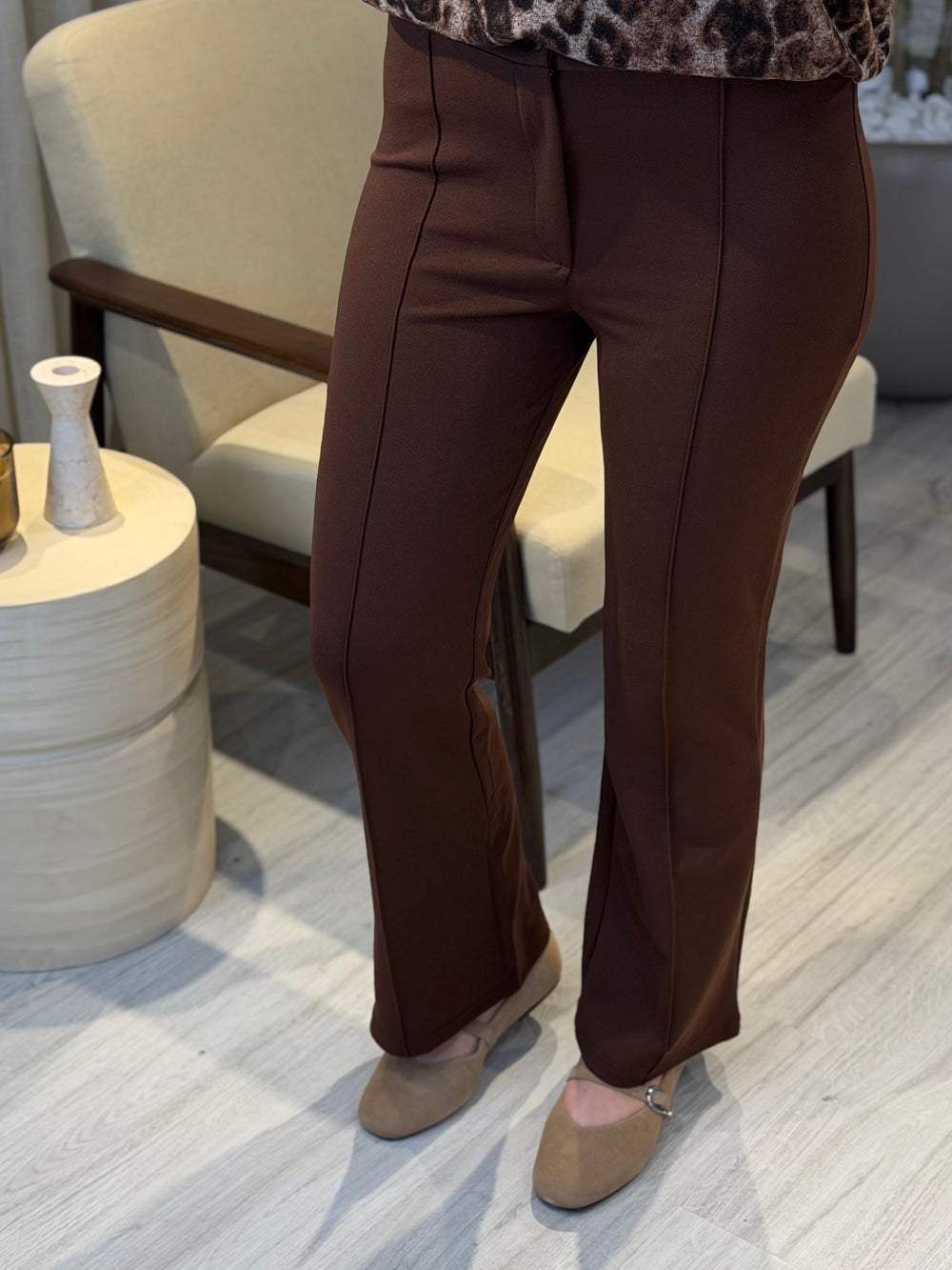 Nervür Dikiş Detaylı Likralı Pantolon Kahve