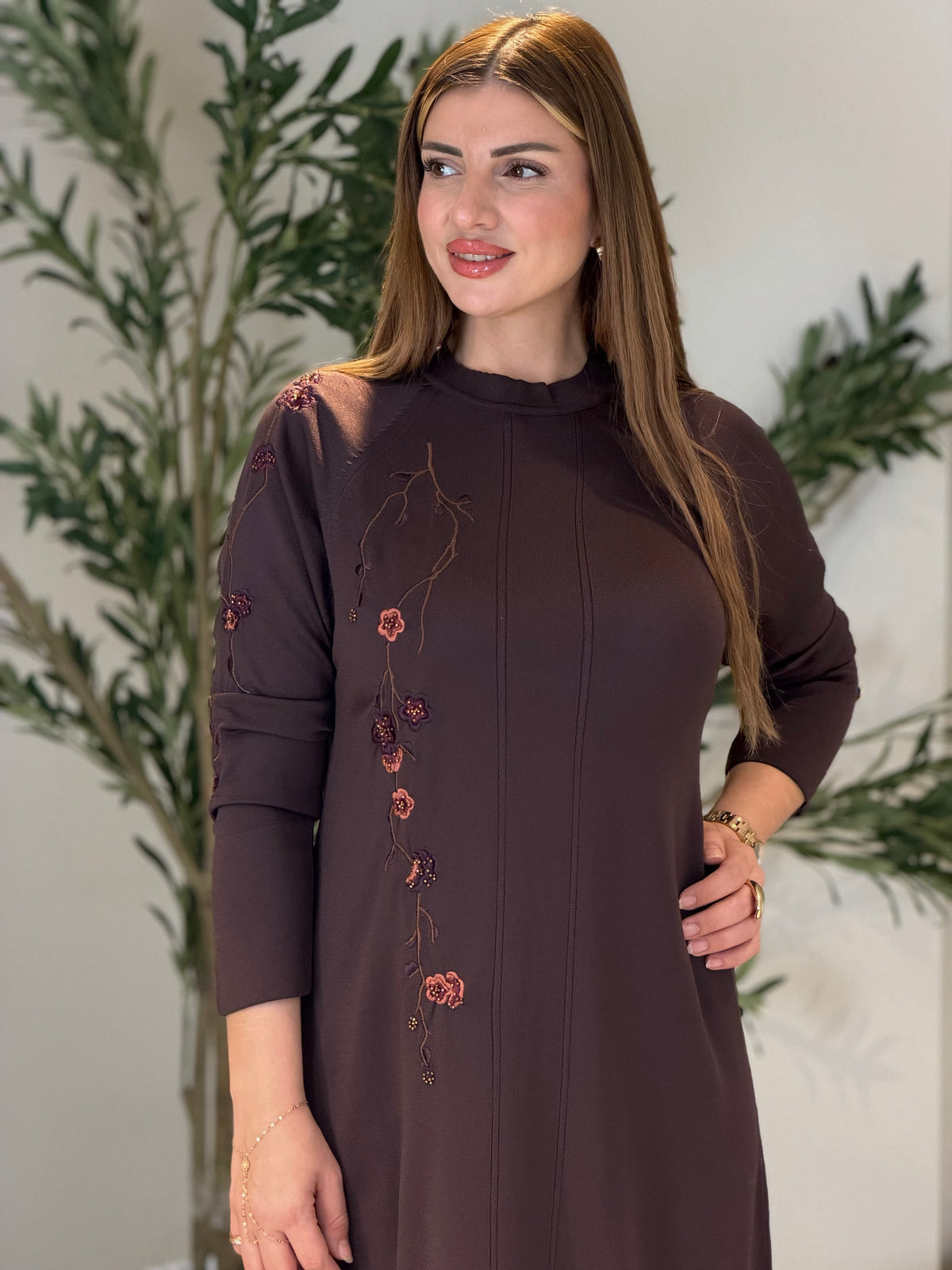 Ace | So Atelier Özel Üretim Merserize Triko İşleme Detaylı Tunik Acı Kahve