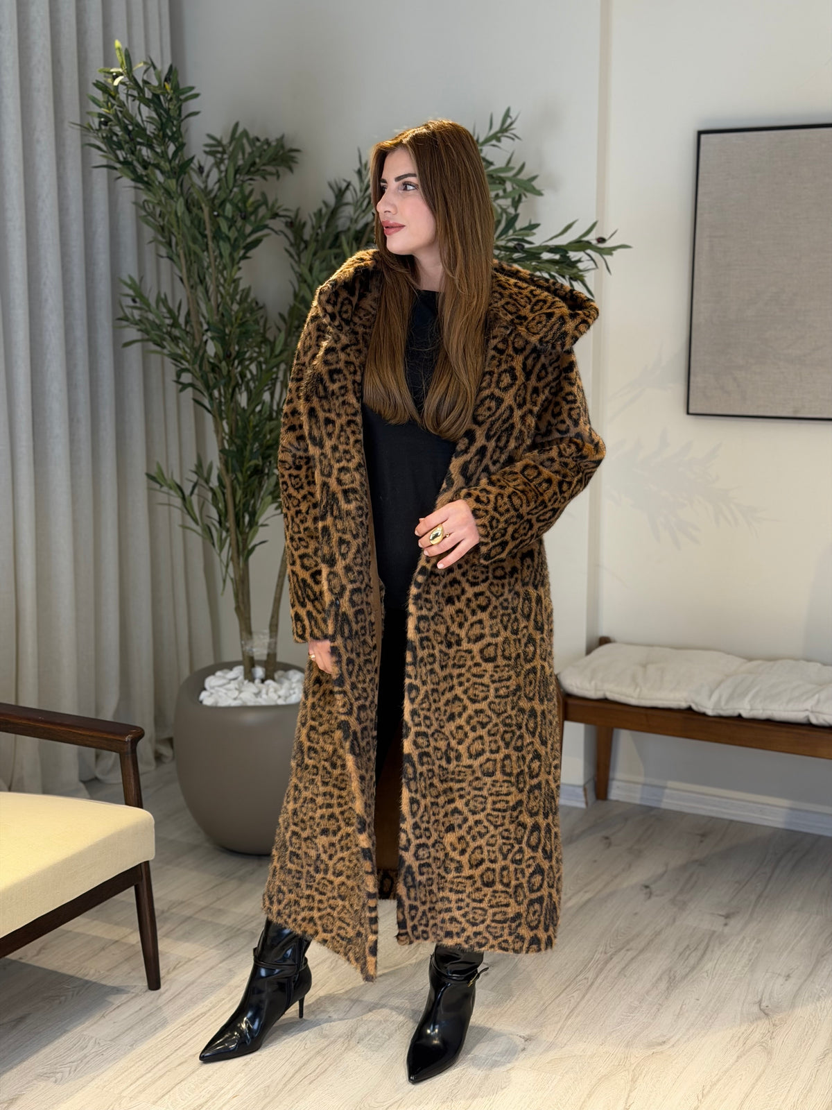 Ace | So Luxury Özel Üretim Uzun Kürk Taba Leopar Desen