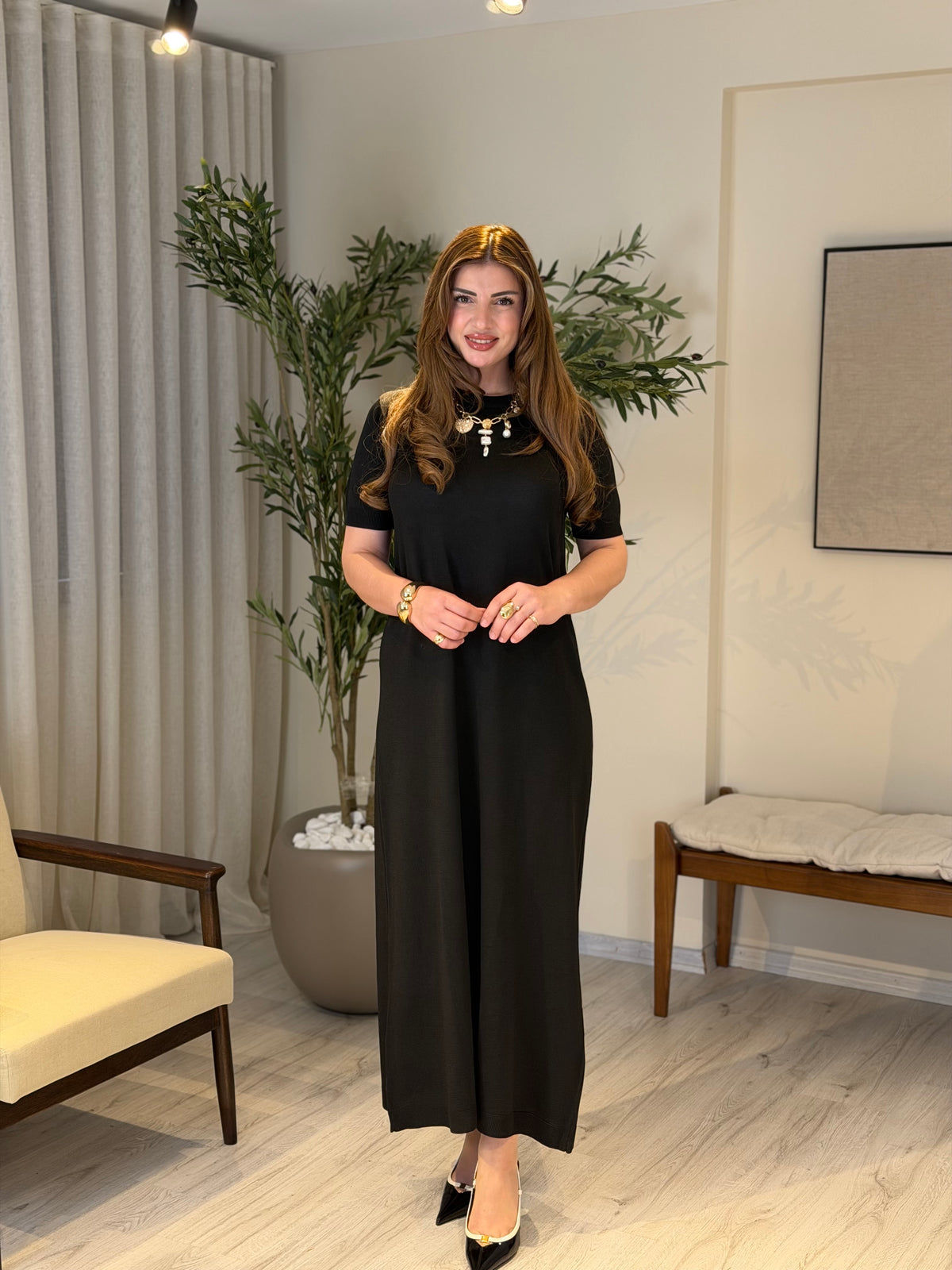 Ace | So Atelier Özel Üretim Merserize Kısa Kol Elbise Siyah