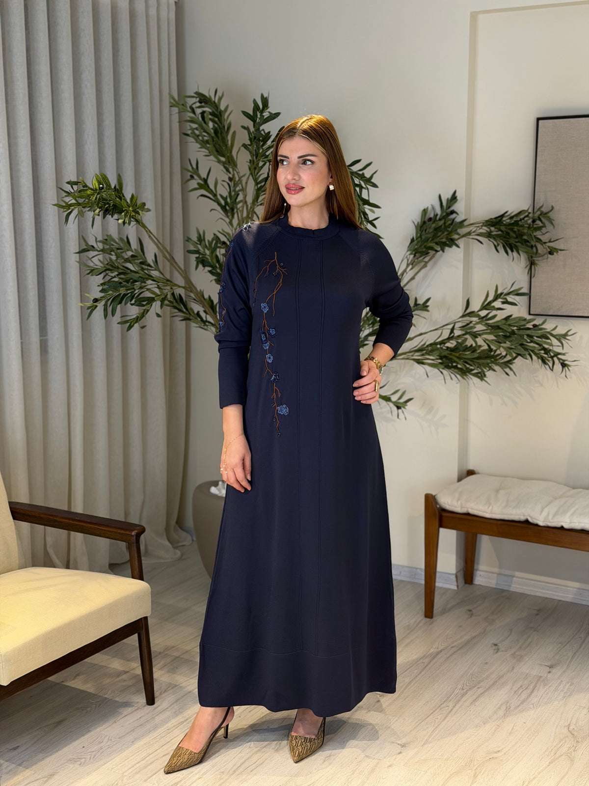 Ace | So Atelier Özel Üretim Merserize Triko İşleme Detaylı Tunik Lacivert