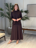 Ace | So Atelier Özel Üretim Merserize Triko Fitilli Tunik Detaylı Takım Kahverengi