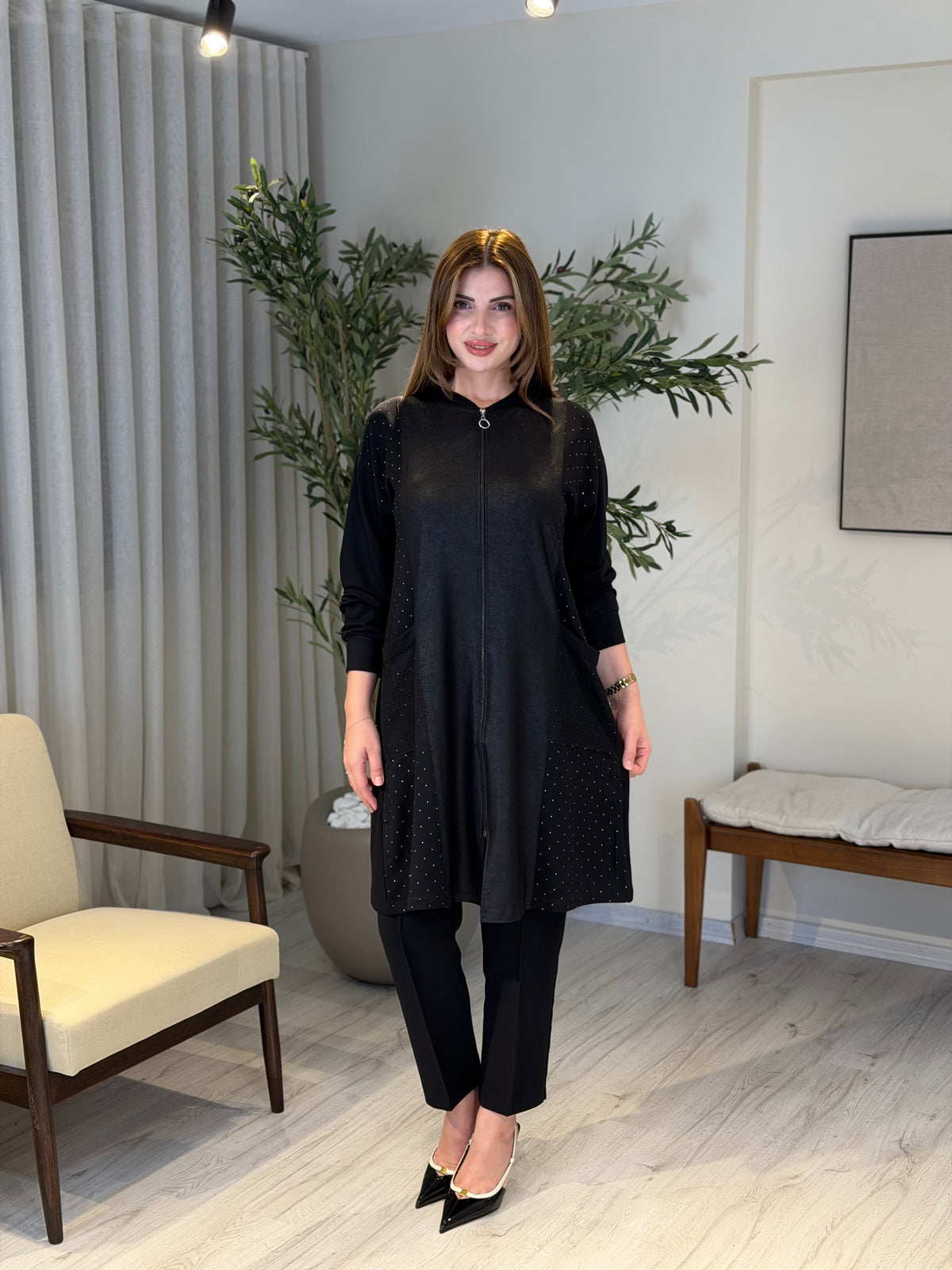 GLAMOUR Işıltı Ve File Cep Detaylı Basic Kap